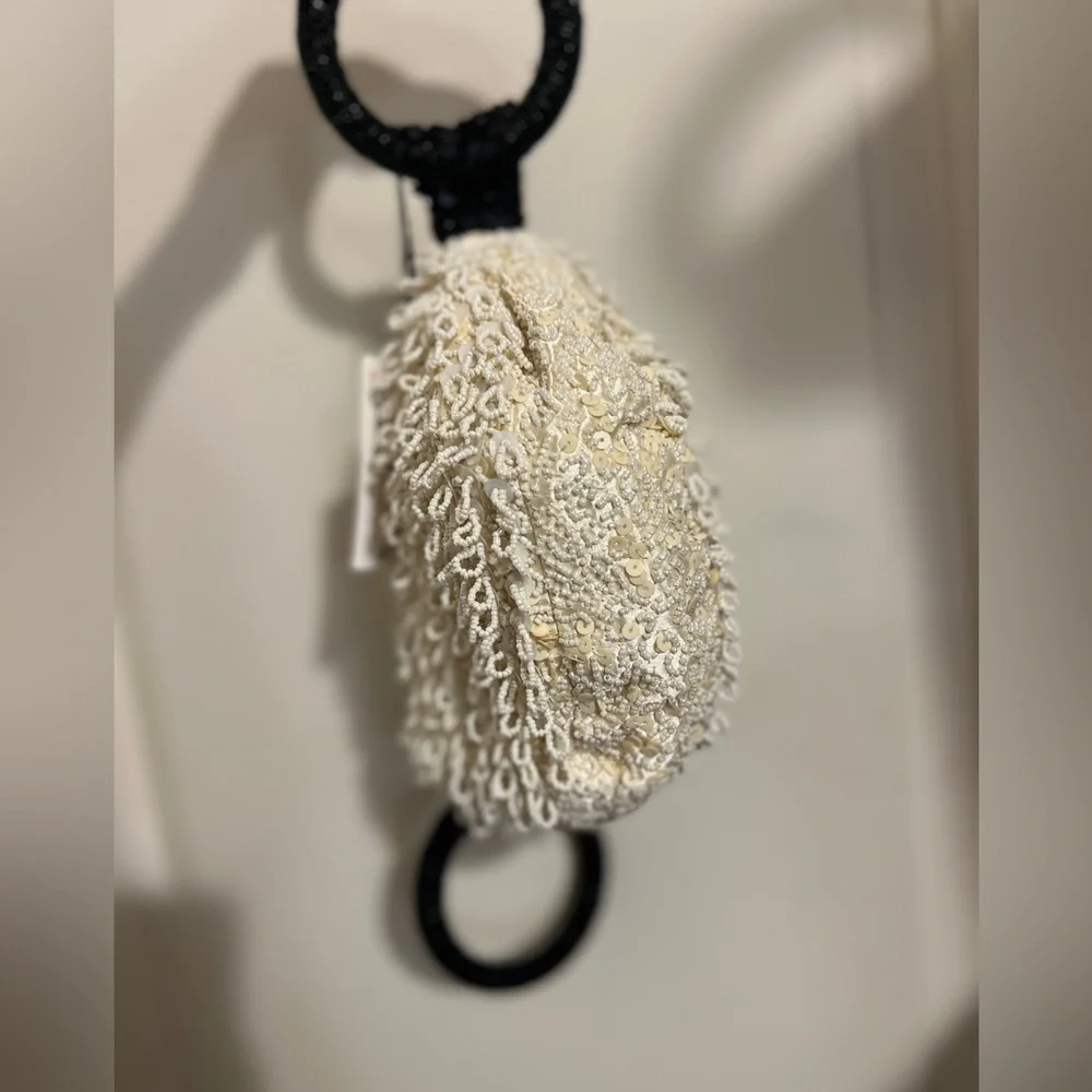 Zara Beaded Evening Mini Purse Tote Bag Cream Black Bridesmaid Wedding TikTok - Picture 4 of 13